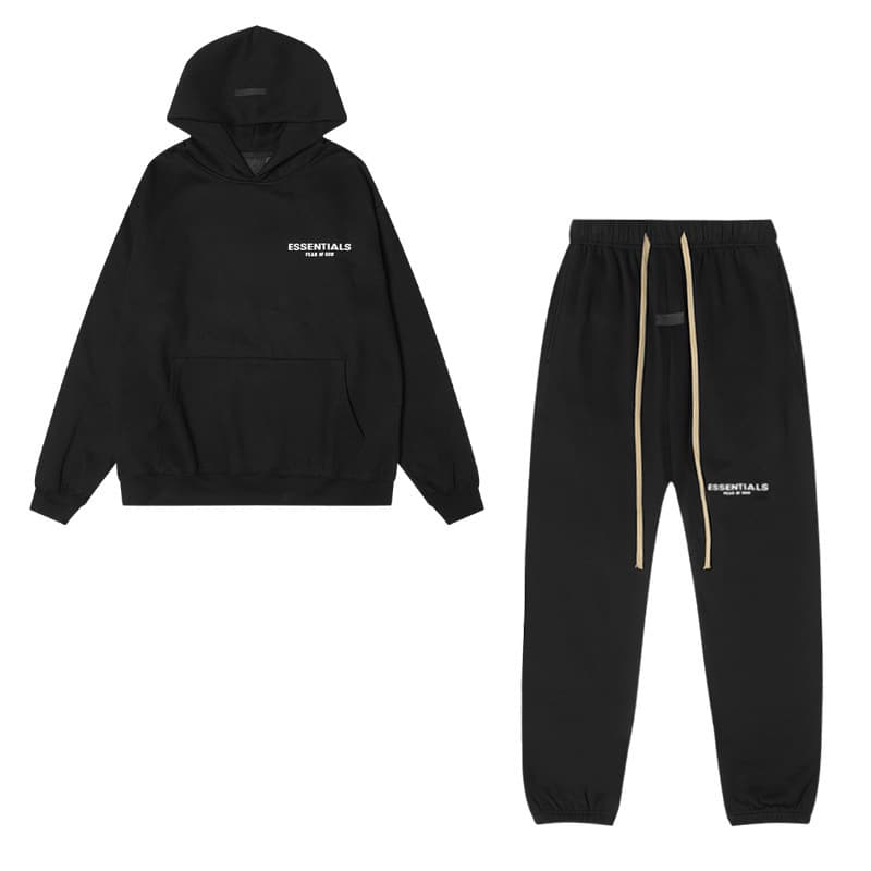 Sweat-shirt ample à double ligne FOG ESSENTIALS Saison 8 avec lettres floquées au dos, en éponge à capuche