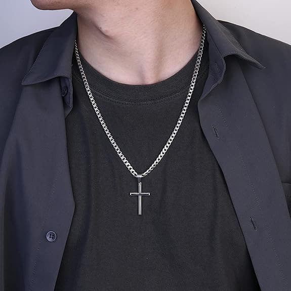 Hip Hop Slanted Cross Pendant Necklace For Men Style Stainless Steel Simple Retro Unique Jewelry
