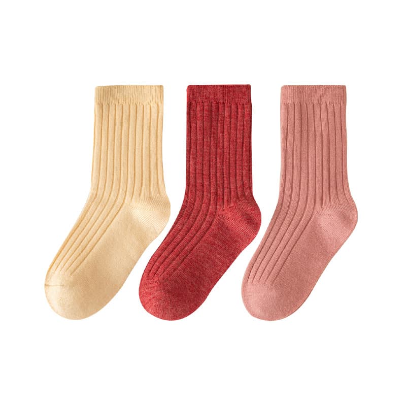 Kids'socks Children's double needle wool socks Autumn and winter solid color children's socks boys and girls baby wool