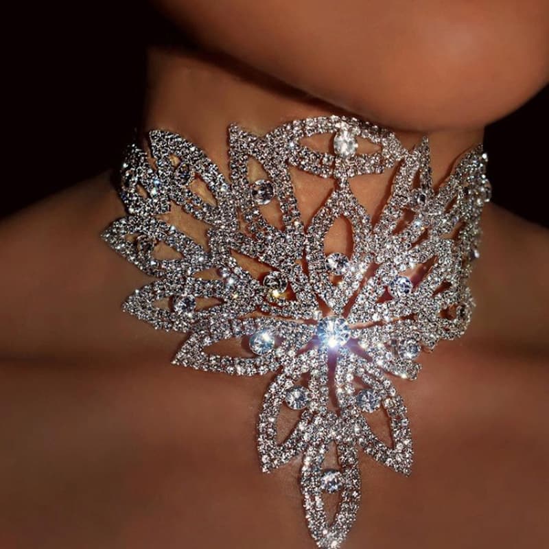 hot selling new sexy exaggerated rhinestone necklace nightclub dance full diamond flower-shap