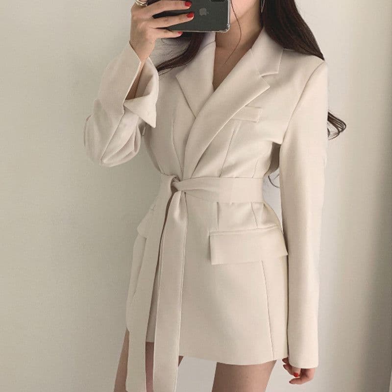 Women's retro Hong Kong style Korean style waist-cinching lace-up temperament suit jacket women's trend