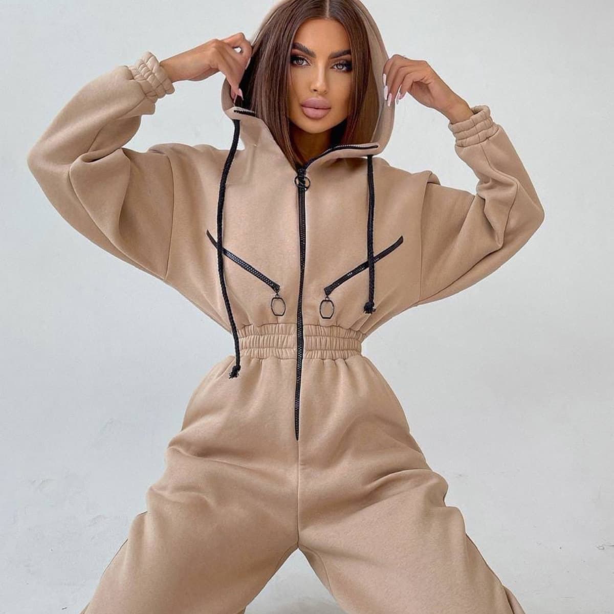 Women's hooded jumpsuit one-piece suit sports and casual