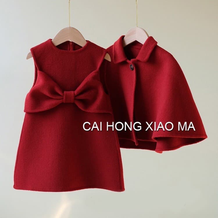 Mother & Kids Children's Winter Clothing For Girls New Year's Greetings, Red Woolen Suit, Children's Baby, Fashionable And Cute