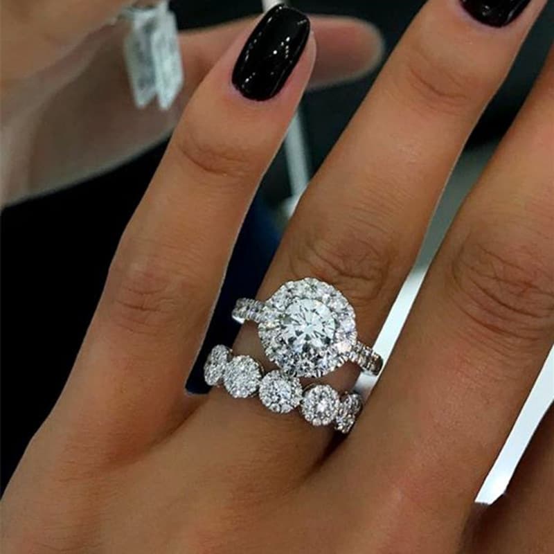 fashion engagement ring electroplated micro inlaid zircon ring super flash women's ring