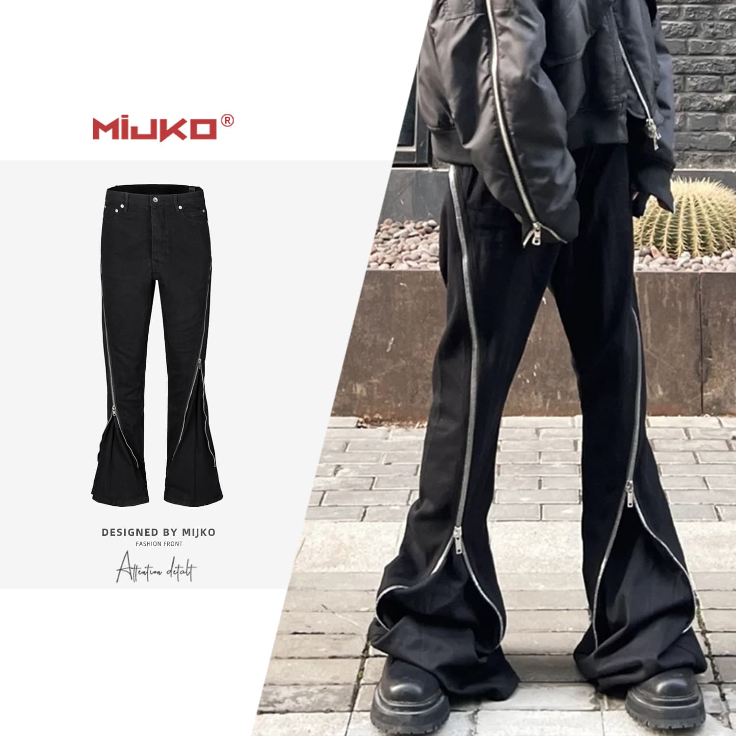 men's women's autumn and winter neutral VIBE wide-leg drape trousers trendy spiral track large zipper jeans