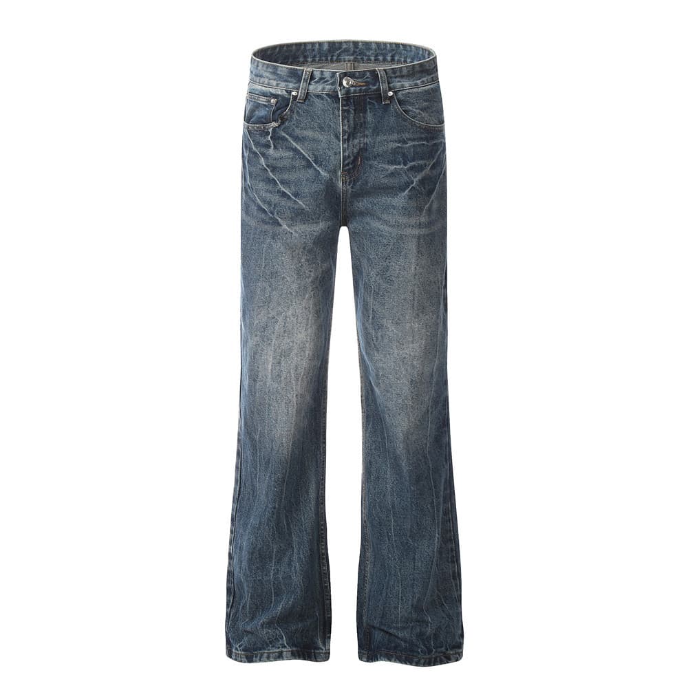Jean évasé vintage pour homme – Pantalon large en denim vieilli style punk pour une mode décontractée et hippie (bleu/noir, S-XXL)