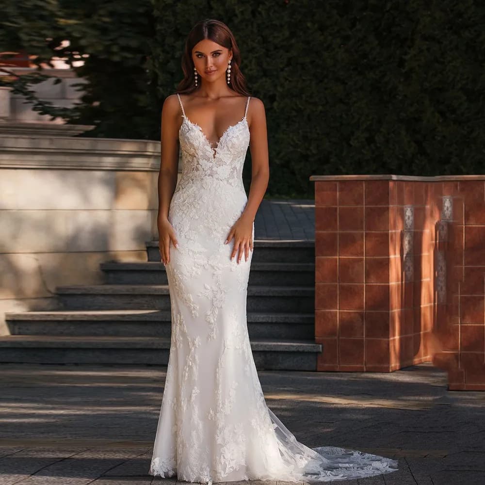 Women's Clothing sling light wedding dress new bride fishtail out of the door yarn high end lace dress small tail female