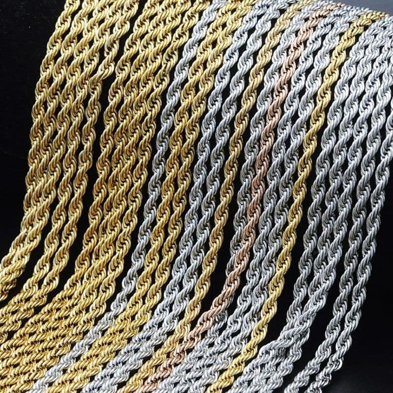 1 Piece Stainless Steel For Men Women Braided Rope Chain Choker Necklace Gold Color Neck Metal Fashion Jewelry