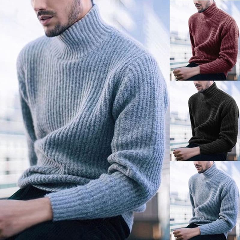Men's autumn and winter sweater fashion solid color turtleneck long-sleeved knit top jumper