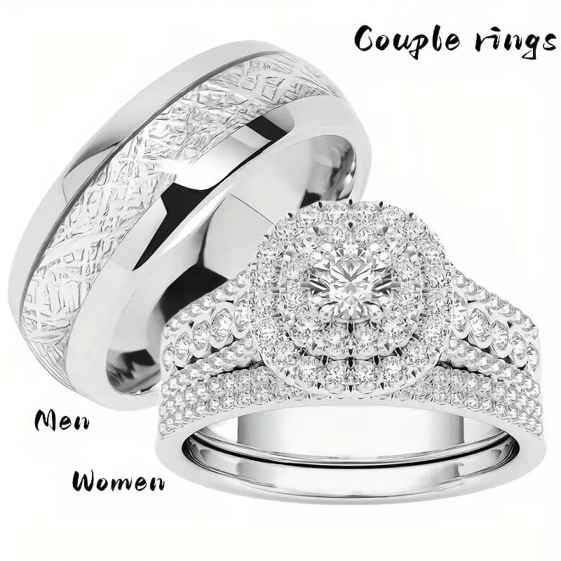 Fashion Luxury Exquisite Elegance Eternal Couple Ring Men's And Women's Engagement Proposal Wedding Ring Valentine's Day Birthday Anniversary Gift