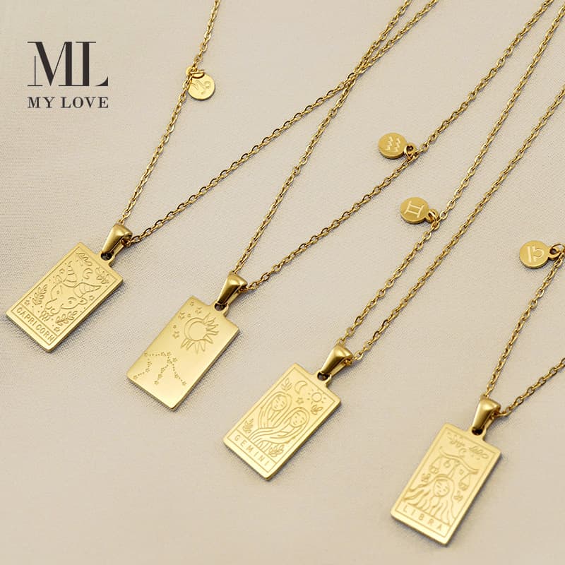 Stainless Steel 12 Constellation Necklace Female K Gold Square Twelve Constellation Titanium Steel Pendant Clavicle Chain
