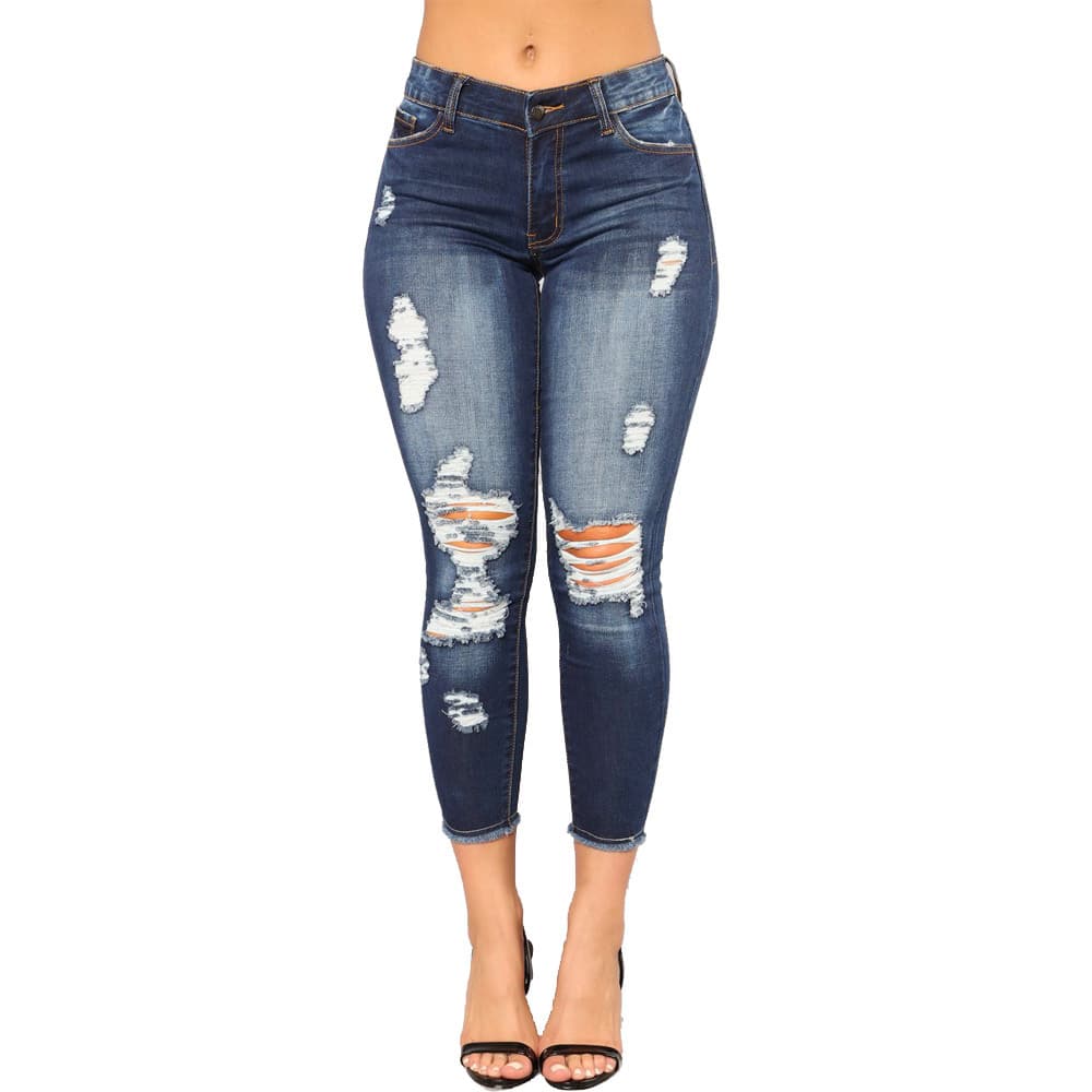 Women’s Clothing Summer High Elasticity Nine Points Ripped Women Small Feet Tight Butt Lifting Fashion Jeans