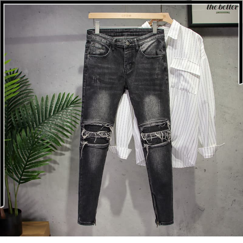 Jeans pour hommes Pantalons à neuf points Slim Double Zipper Stretch Pantalons décontractés Longs