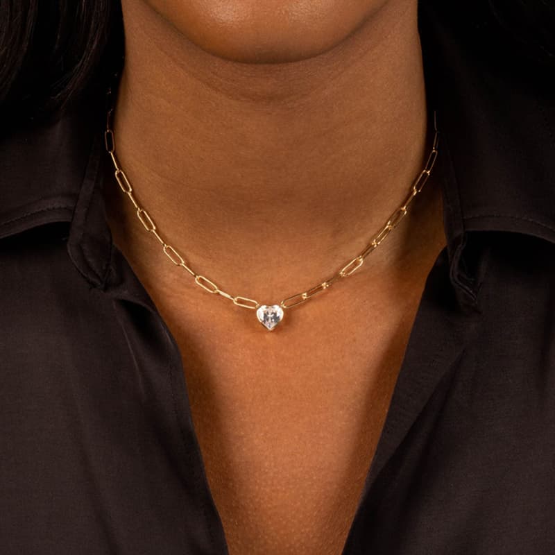 Ready Stock CANNER Love Crystal Necklace For Women Sterg Sier Paper Clip Chain Pendente Zirconia White Fine Jewelry 2024 Trend