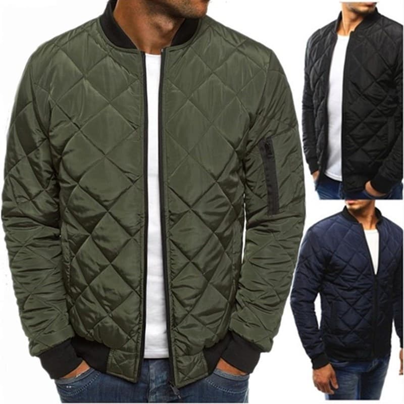 Men's Clothing Diamond Plaid Men's Padded Jacket Stand Collar Short Cotton Coat Menswear