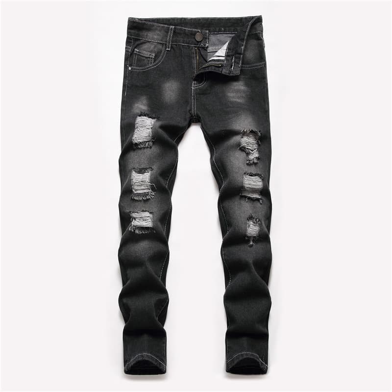 Kids’ Clothing Boys Straight Ripped Trousers Washed Non Elastic Medium And Large Children's Jeans