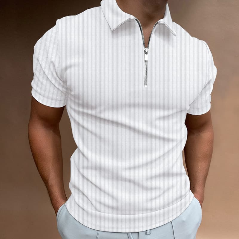 European and American spring and summer zipper striped men's polo shirt