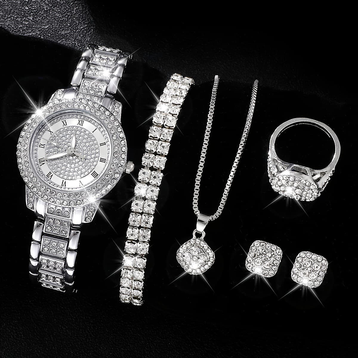 Live Diamond-Studded Full Diamond Roman Pattern Women's Quartz Watch Bracelet Treasure Bowl