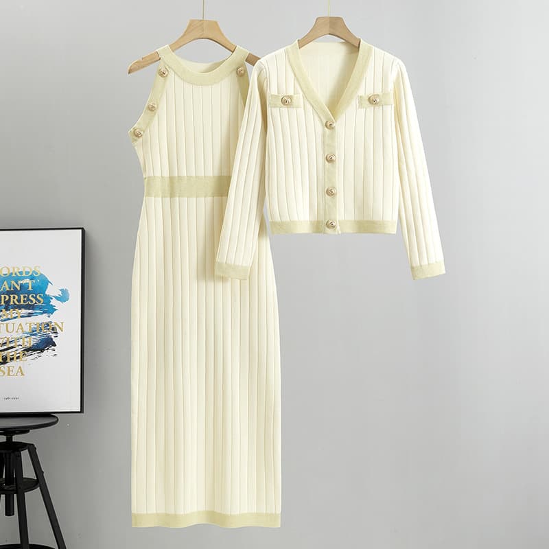 Women's high-grade knit suit slim coat slip skirt two-piece set