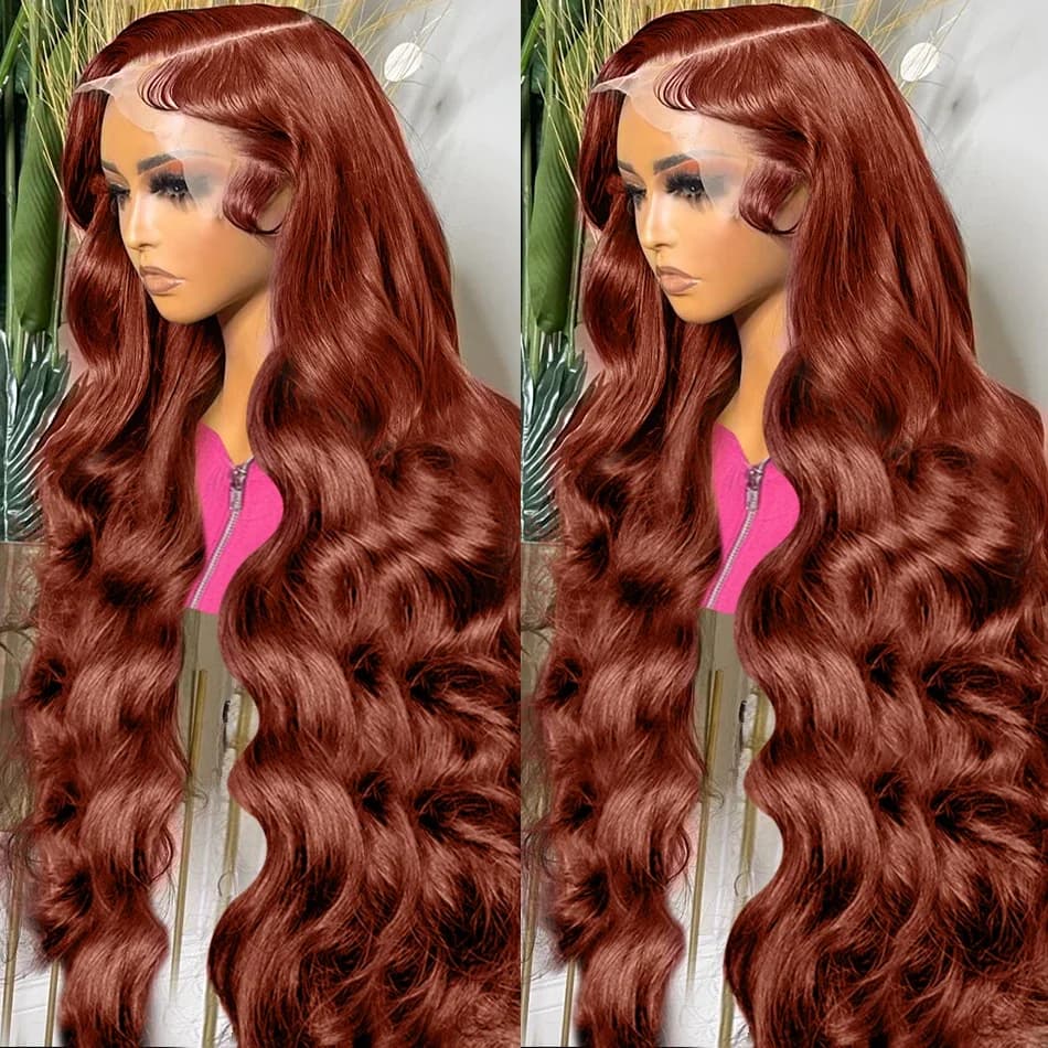 250% Brazilian 30 32 Inch Reddish Brown Body Wave Lace Front Wig Human Hair Water Wave HD Lace Frontal Wigs For Women