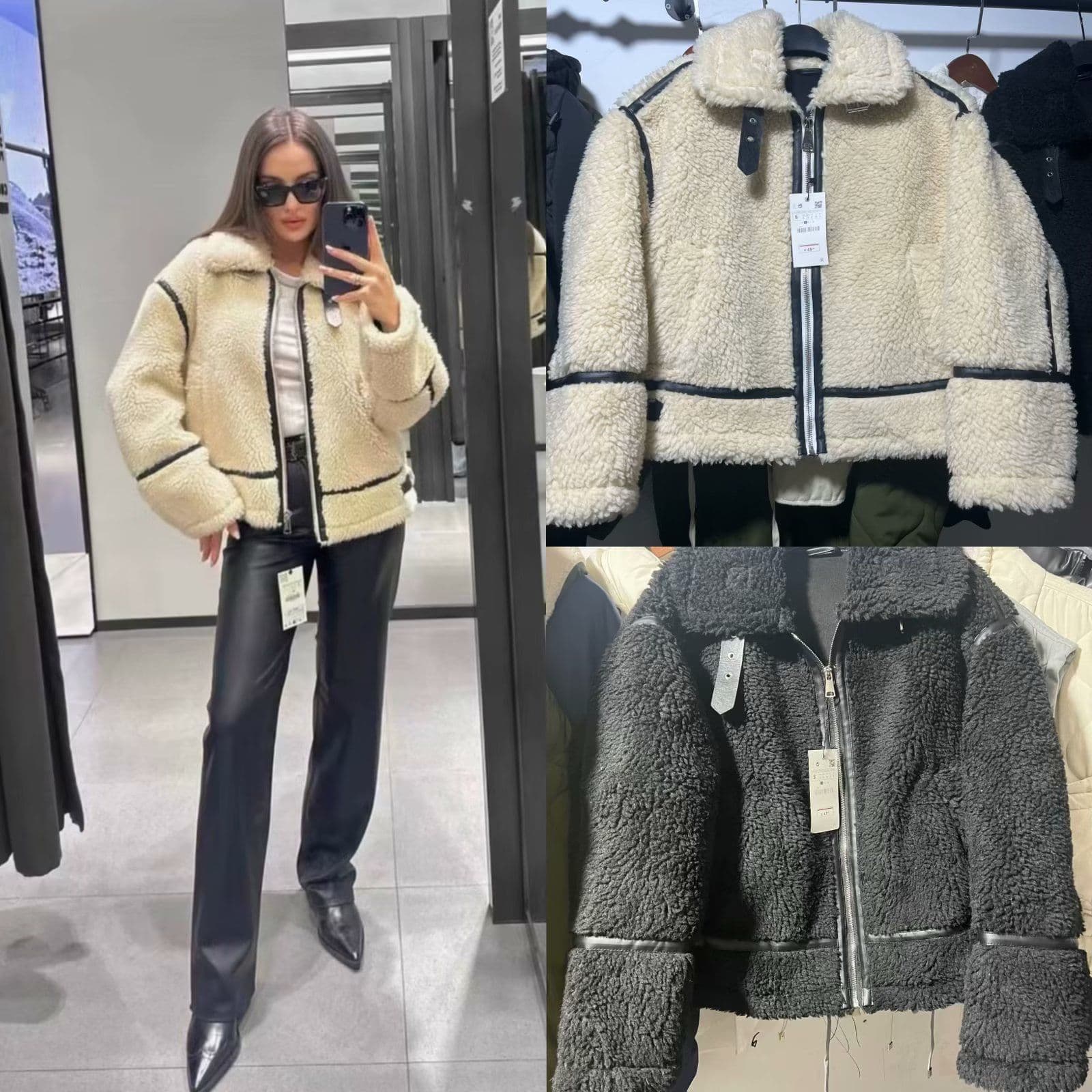 Women's fashion loose color matching lamb wool coat