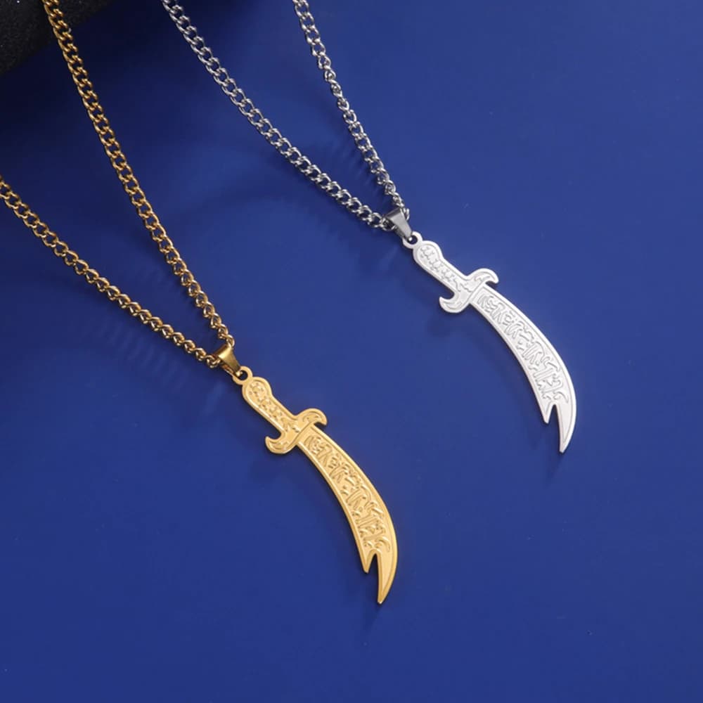 Ready Stock Skyrim Arabic Sword Necklaces for Women Color Stainless Steel Muslim Islam Knife Pendant Men Chain Islamic Jewelry