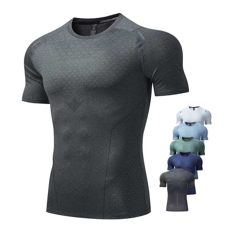 Men's Clothing Quick Drying Short Sleeved Sports T Shirt Round Neck Elastic Running Clothes Muscle Fitness Training Clothing