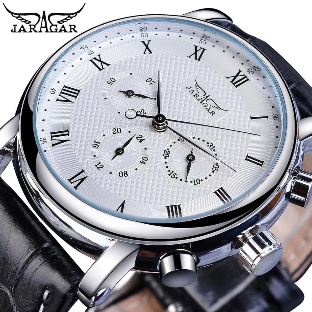 Jaragar Three Plate Six Pin Men's Automatic Mechanical Watch Roman Digital Dial Weekly Men's Watch