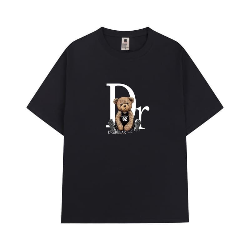 Men's Clothing Men's Combed Cotton Spring Summer Short Sleeve T-Shirt Bear Print Pure Cotton Casual Heavyweight Trendy Brand
