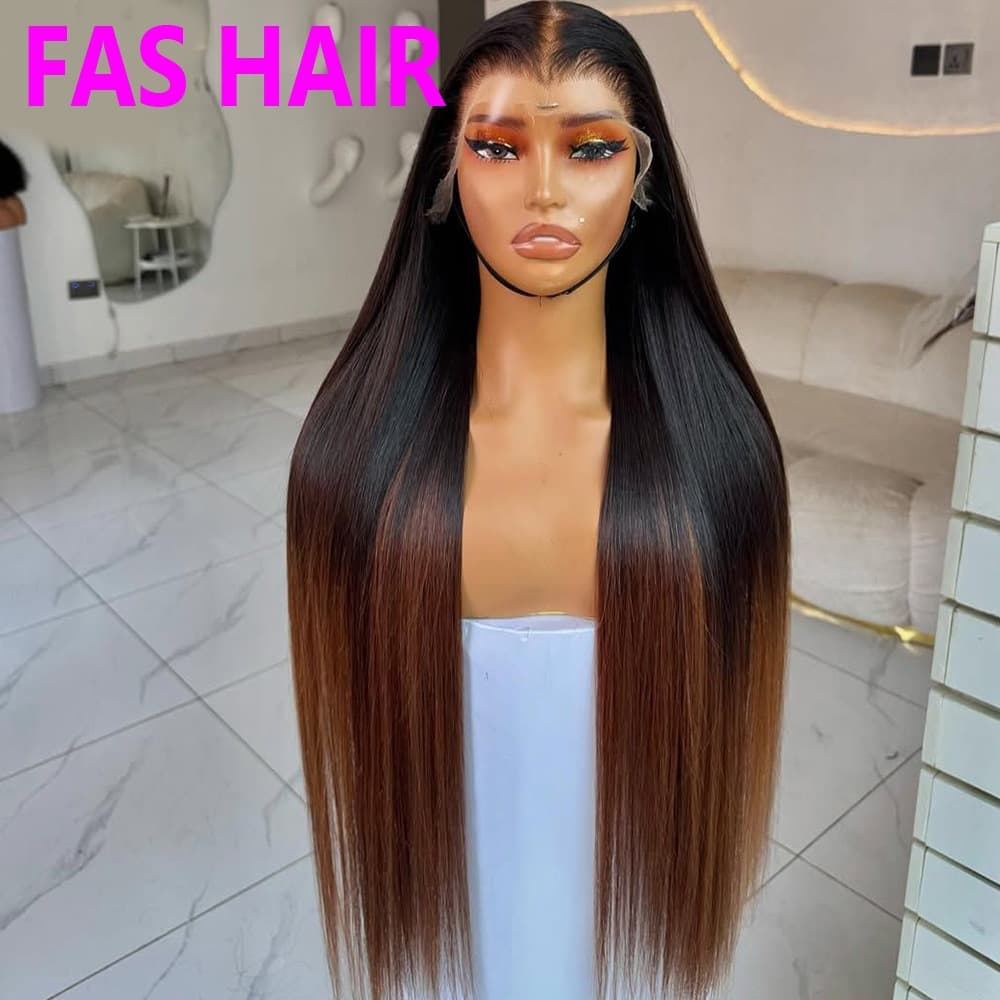 Ombre Brown Straight Lace Wig - 100% Human Hair (Natural Look, Medium Length, Heat Resistant)