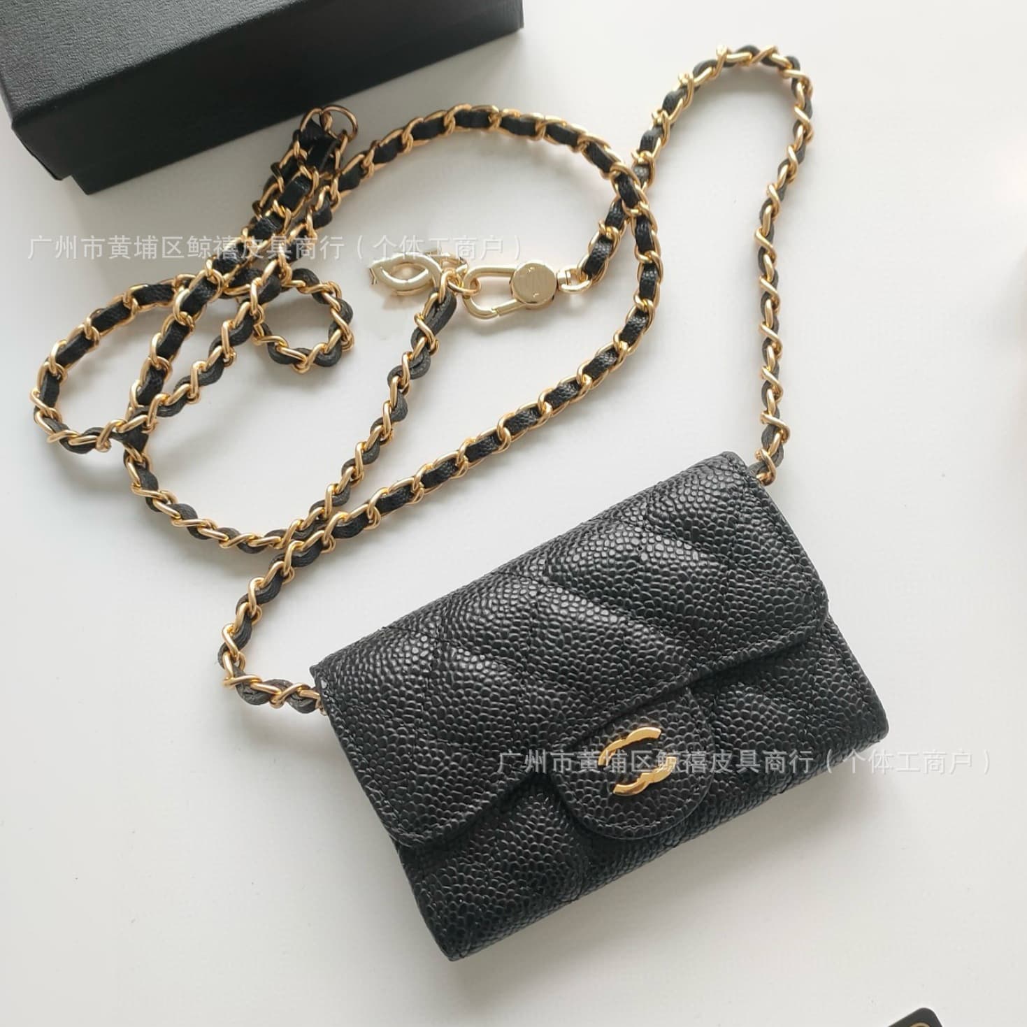 Porte-monnaie classique à rabat en cuir caviar, mini porte-cartes, sac banane matelassé, porte-cartes