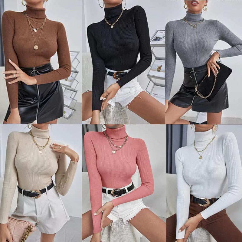 Women's long-sleeved turtleneck with small shirt fashion sweater
