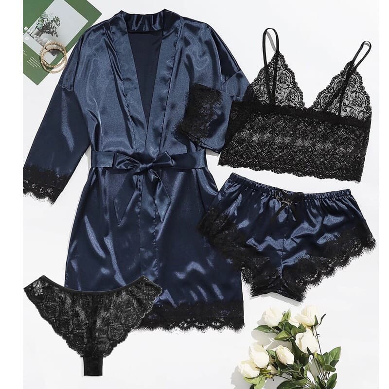 Women's four-piece pajamas set, sexy lingerie plus size
