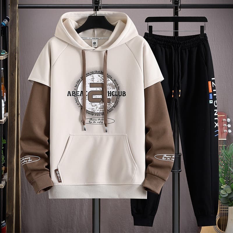 Men's Clothing Spring and autumn suit two piece casual sports suit loose super large size men's suit with hooded clothes