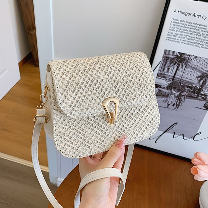 Women's Bags Weaving Fashion Version Spring New Versatile Shoulder Messenger Bag Lock Buckle Stylish Small Square Bag Version