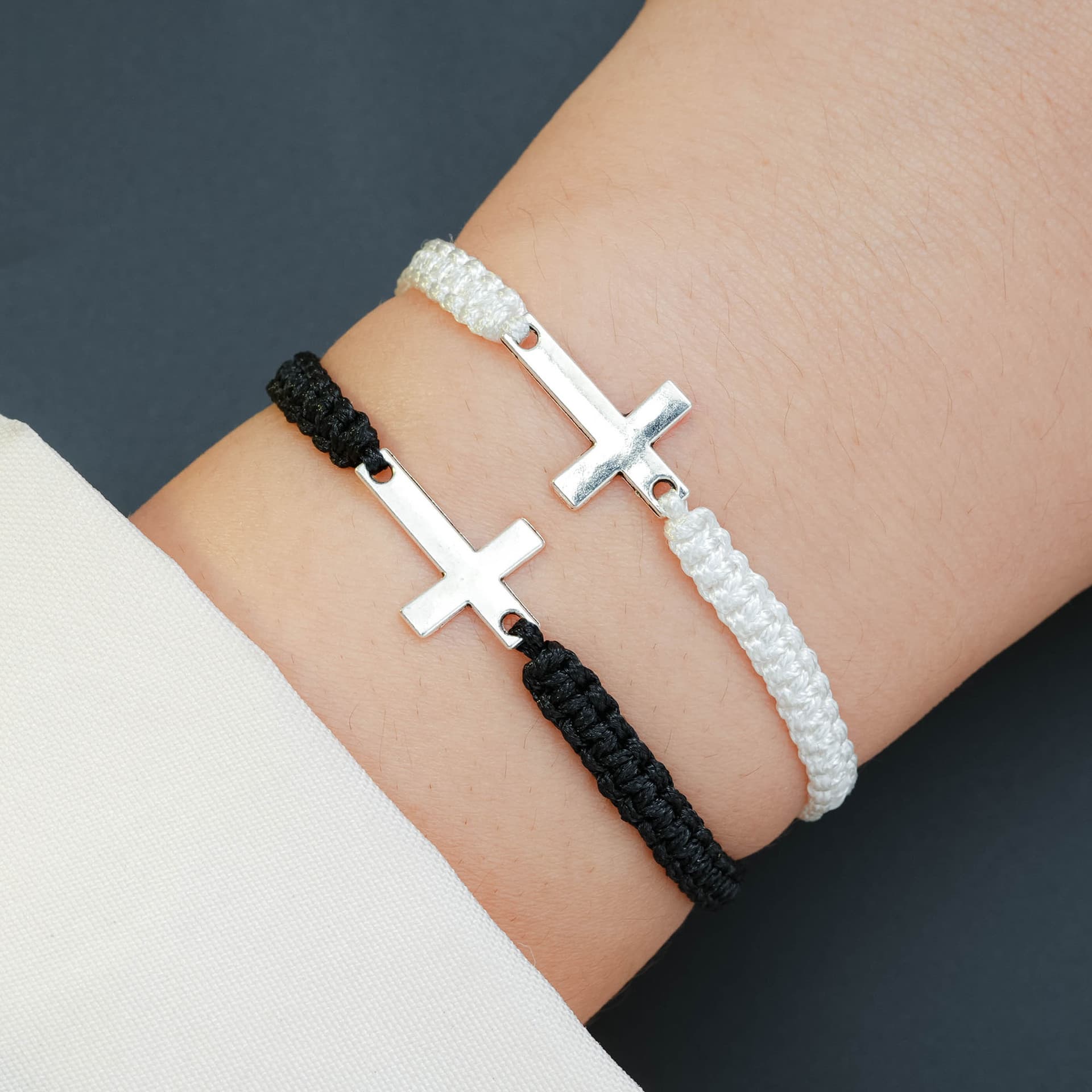 simple fashion friendship bracelet hand woven cross bracelet black and white set couple bracelet 2 piece set