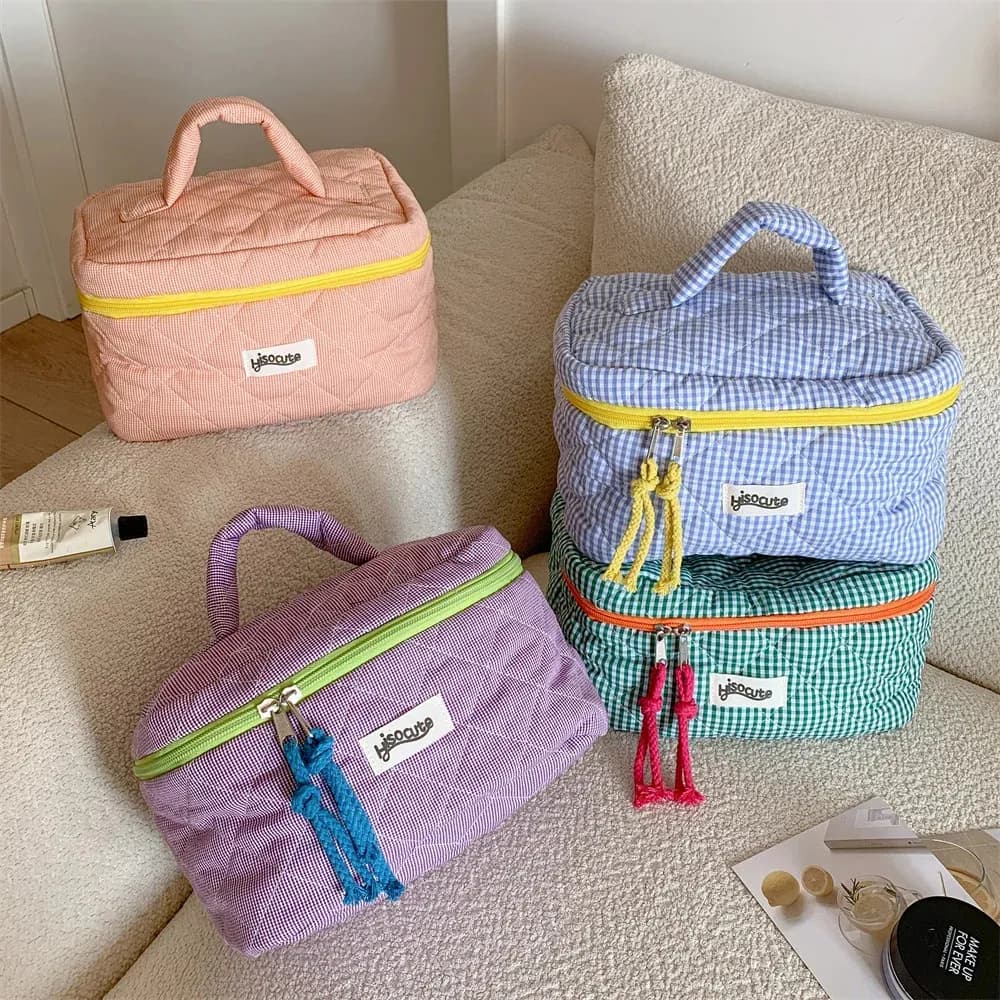 3pcs/Set Plaid Set Simple Style Large Capacity Portable Cosmetic Tools Storage For Home Bathroom Toiletry Bag 250509