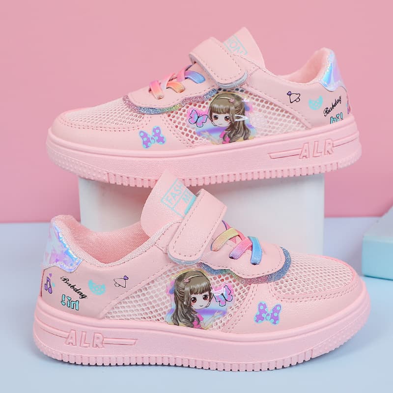 Girls' Mesh White Shoes 2025 Spring And Summer Breathable New Children's Sneakers For Middle And Large Children's Casual Sports Shoes