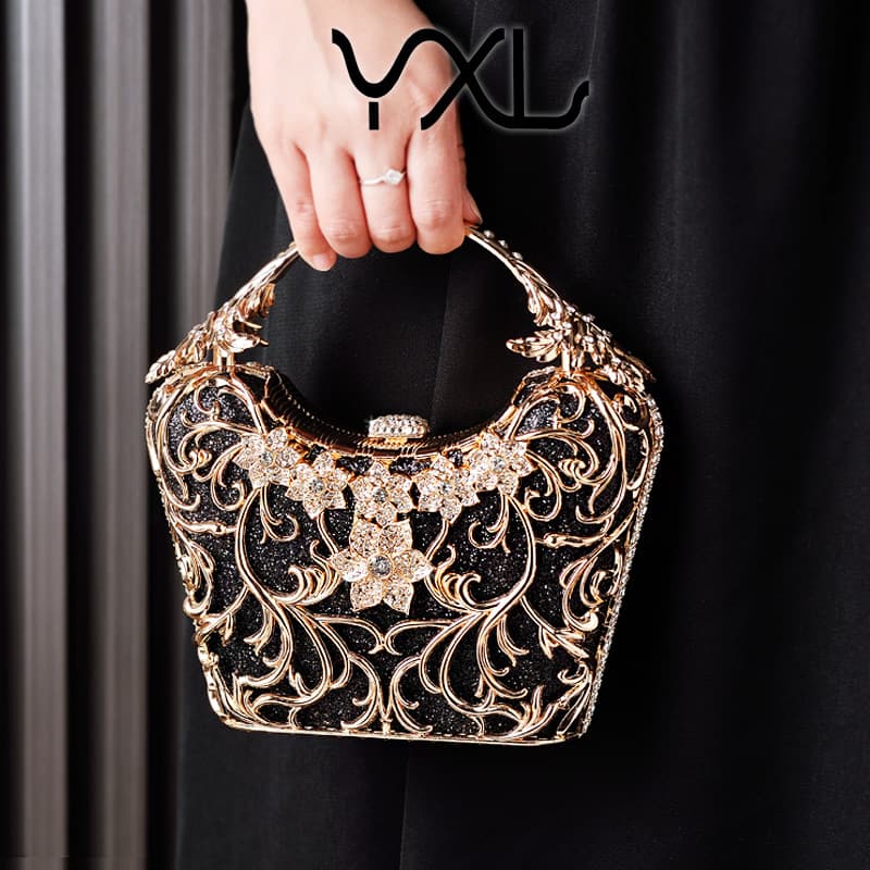 Women's Bags spot black evening bag high end hollow party clutch shiny banquet bag source factory direct sales