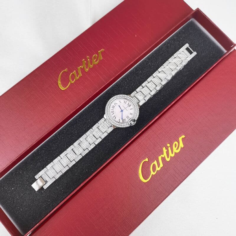 Montre femme style ballon, acier inoxydable, chiffres romains, étanche, à quartz