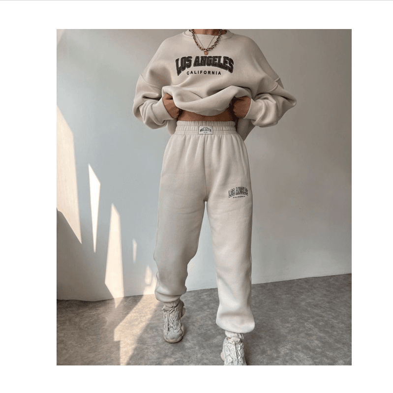 Women's Casual Fashion Printed Thickened Set Padded Sweatshirt Long Sleeve Pants Set