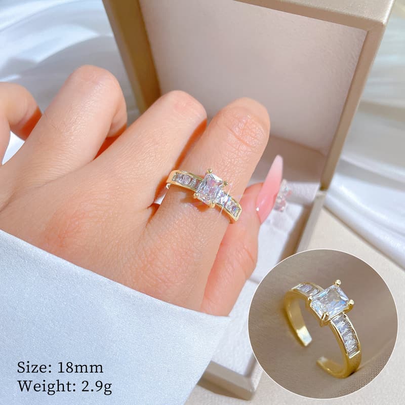Gold Color Green Stone Zircon Chain Rings For Women's Adjustable Jewelry Finger Gold Plated No-Fading Birthday Gift