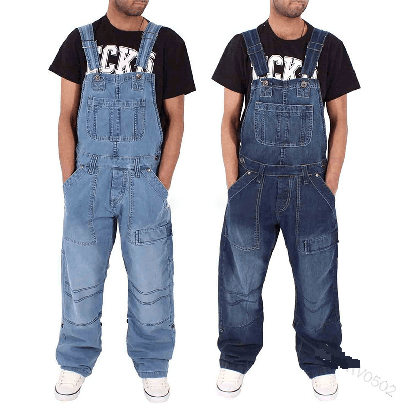Men's Clothing Programmer Science and Engineering Men's Versatile Overalls Men's Denim Overalls Fashion Simple Multi Pocket Loose Jeans