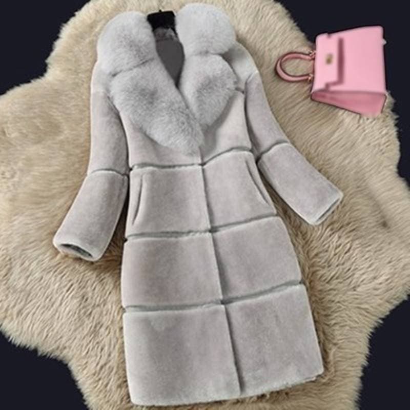Sheepshear autumn and winter new spliced ​​fur all-in-one mid-length fox fur collar coat and fur jacket