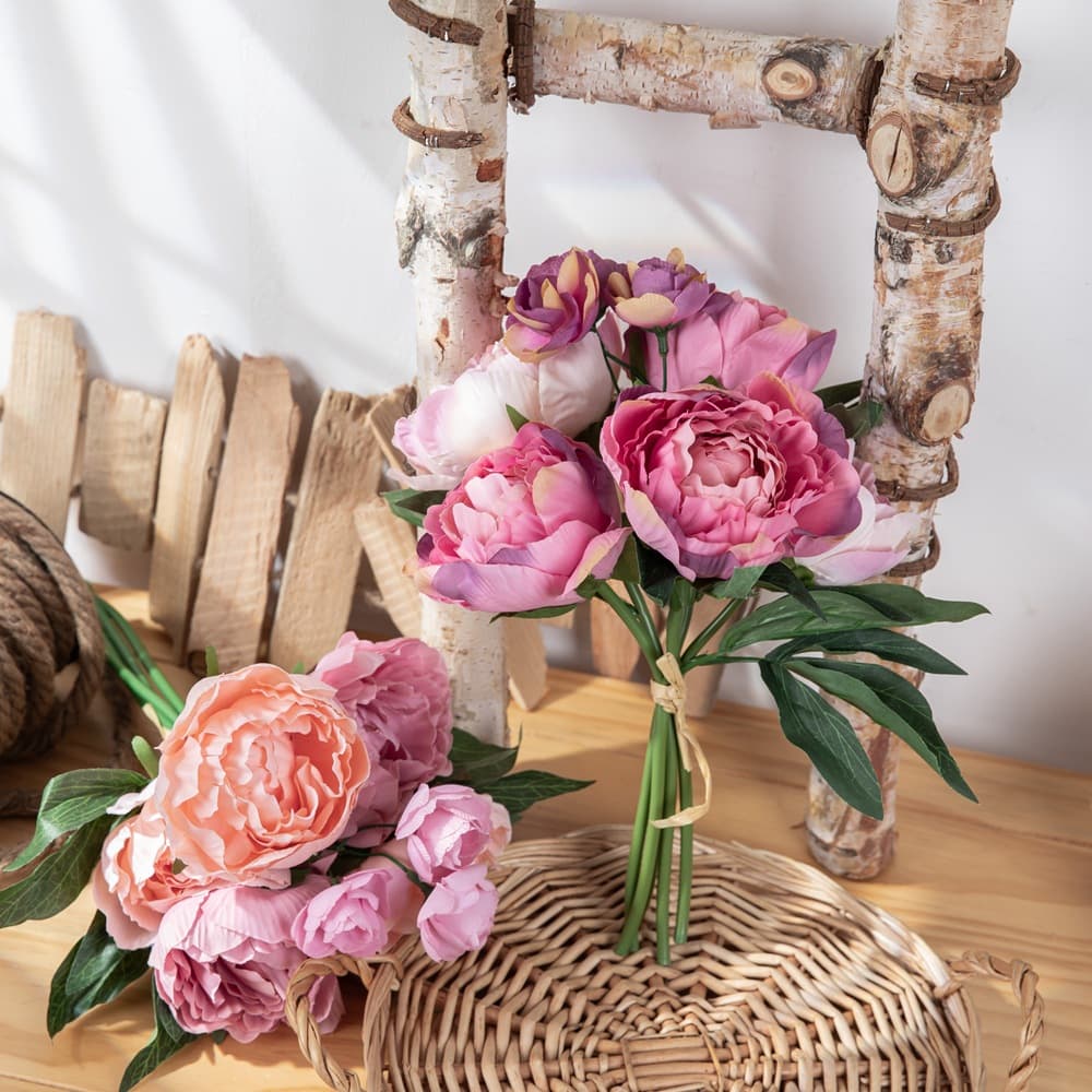 Manufacturer wholesale peony bouquet champagne artificial flower bouquet foreign trade home decoration wedding artificial flower DY1-36C