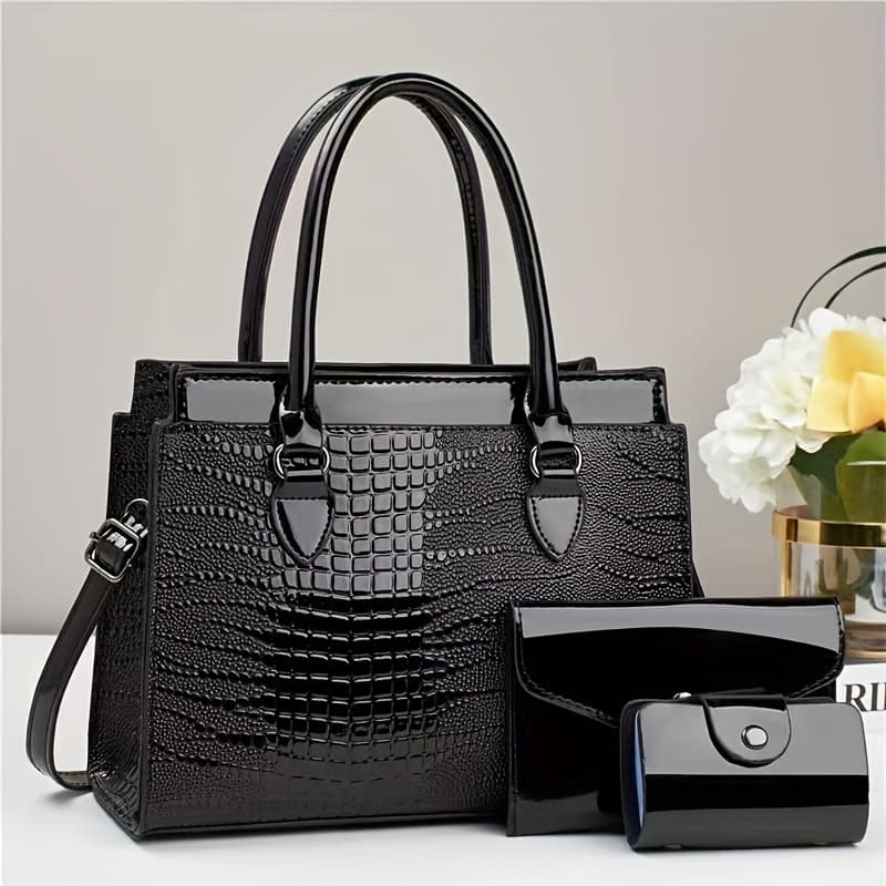 Women's Bags Handbag Bag Bright Leather Crocodile Pattern Mother And Child Bag Texture PU Leather Foreign Trade Taizhou Women's Bag