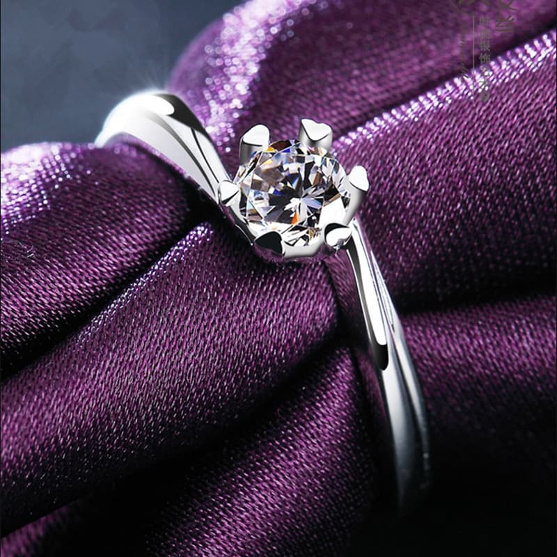 Fashionable Live Streaming Imitation Mosang Stone Girl Proposes to Marry Six Claw Simulation Diamond Opening Ring