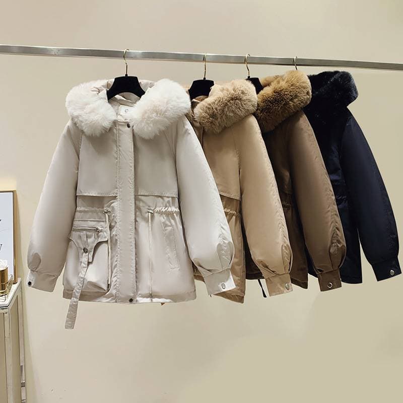 Women's Clothing Parker Women's Winter New Slim Down Jacket Fashionable And Versatile Plus Velvet Thick Fur All-in-One Jacket