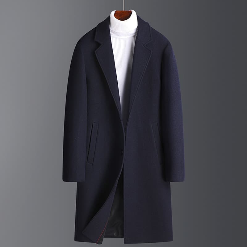 Manteau long en laine mélangée pour homme - Coupe ajustée avec doublure polaire pour l'hiver, style décontracté (gris, noir, bordeaux, bleu marine, camel)