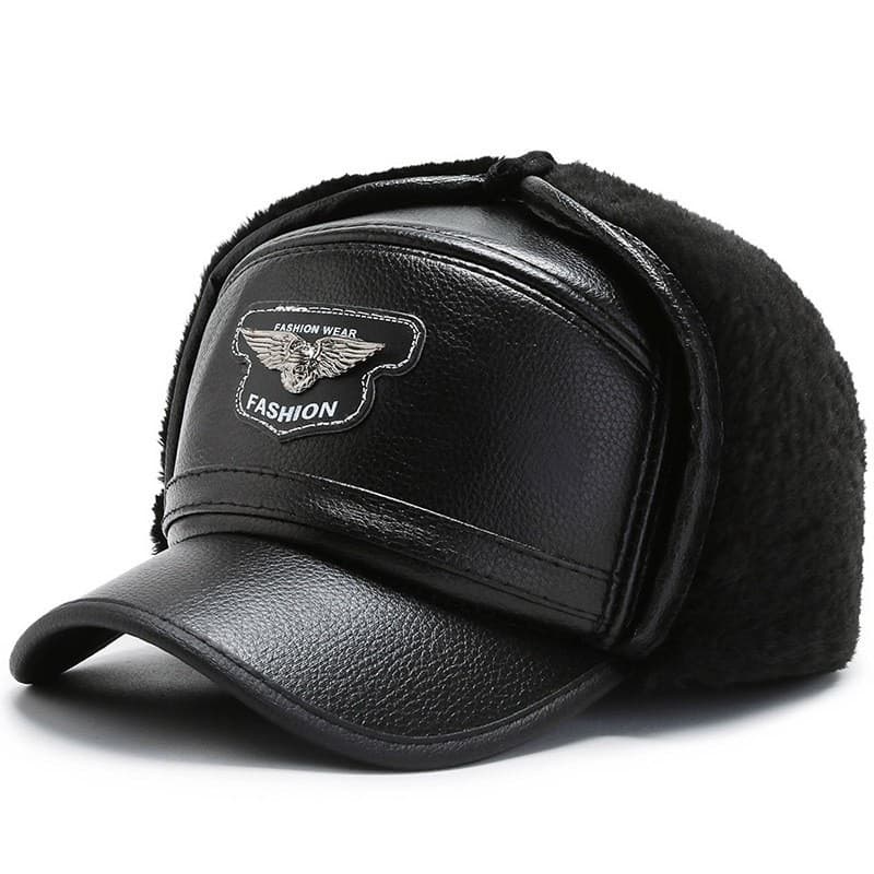 Men's hats leather peaked cap Korean version casual cold-proof warm men's baseball cap middle-aged and elderly Lei Feng hat